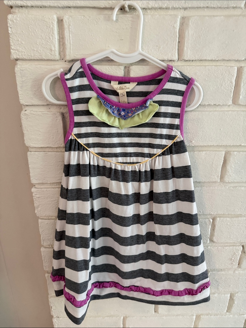 Matilda Jane Gray & White Striped Tank with Purple Trim